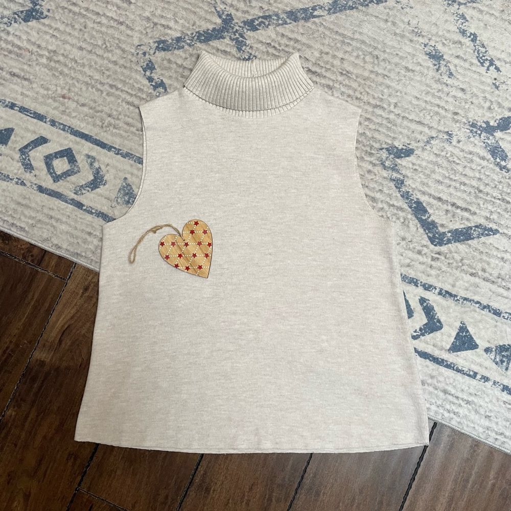 Zara Sleeveless Cream Knit Turtleneck Top (Raw Hem)